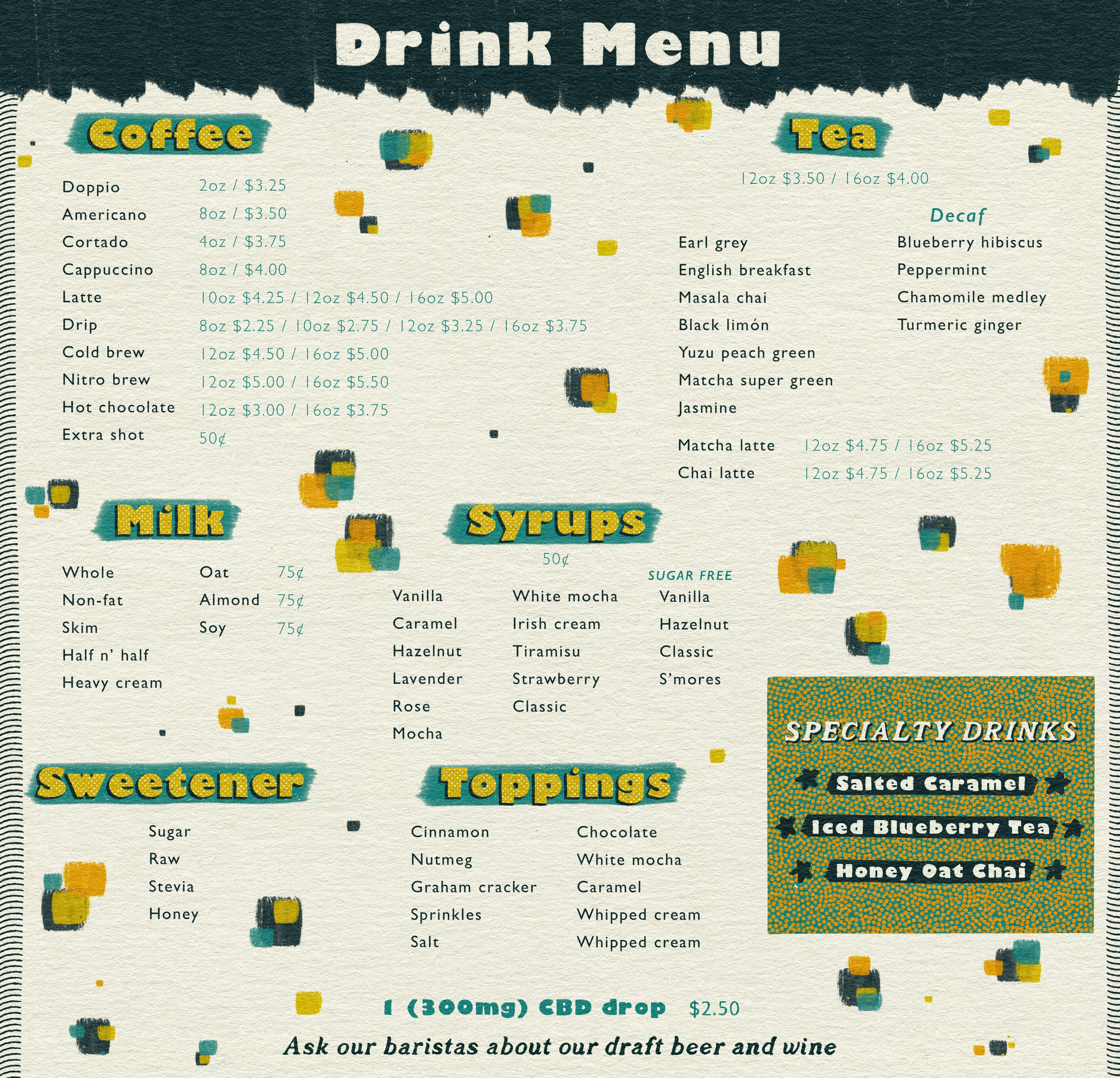Bynx drink menu